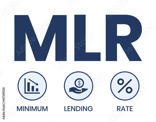 MLR, Minimum Lending Rate acronym. Concept with keywords, people and icons. Flat vector illustration. Isolated on white background.