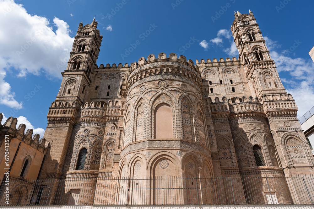 Fototapeta premium view of the side facade of the cathedral of Palermo, Sicily, Italy