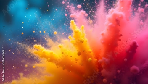 Colorful Holi Powder Explosion with Vibrant Abstract Clouds