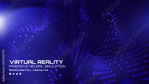 Virtual reality immersive neural simulation display background. Abstract futuristic digital interface with a bright light source.