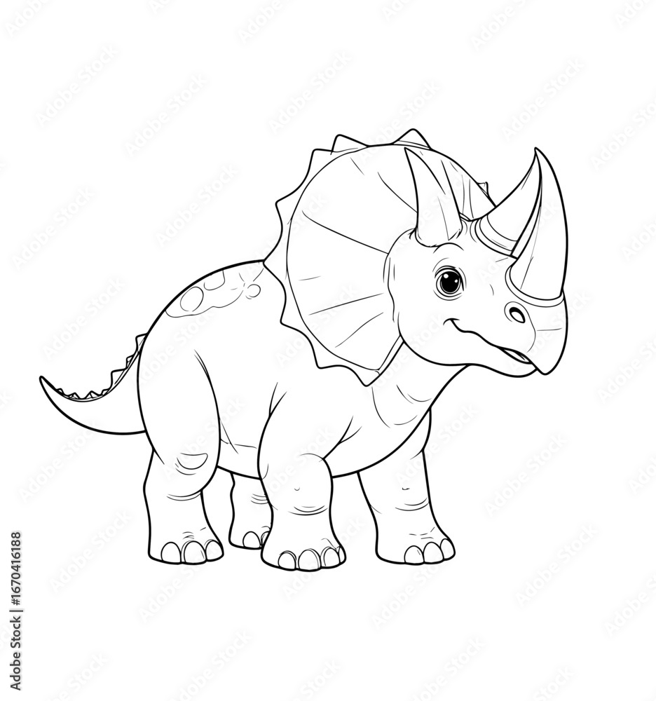 Fototapeta premium Happy triceratops coloring page, vector illustration. AI