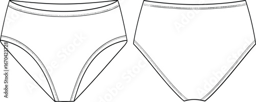 Women's underwear illustration, female briefs vector, seamless lingerie design, fashion garment sketch, minimal contour style, apparel template, clothing icon