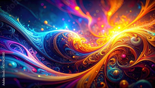 光の渦と色彩の舞 — ネオンフラクタル抽象アート
