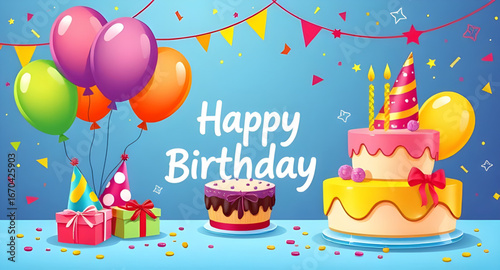 birthday cake cartoon vector, birthday balloon illustration vector, birthday gift clipart vector, happy birthday greeting illustration, birthday hat vector art, birthday party illustration clipart, bi