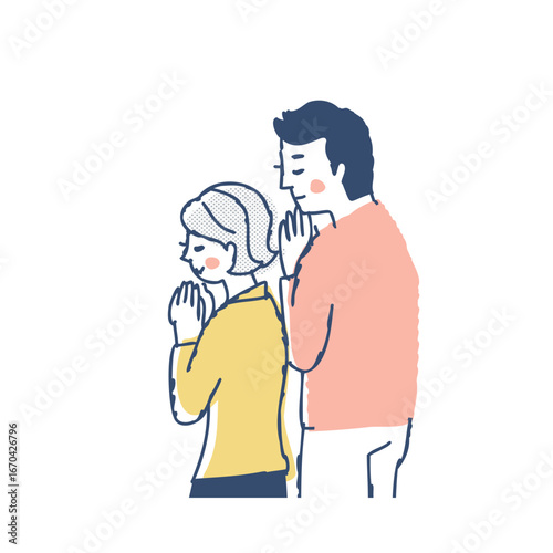 お祈り・合掌している後ろ姿の男女