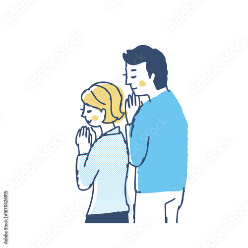 お祈り・合掌している後ろ姿の男女