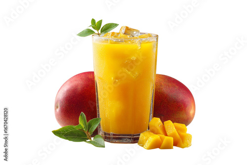 mango juice glass with fresh mango isolated transparent background