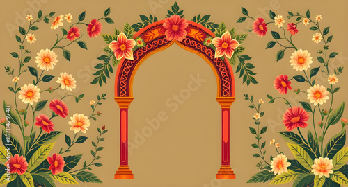 arch, flowers, vector, illustration, floral, frame, decorative, bouquet, design, botanical, wreath, arrangement, petals, leaves, garden, romantic, elegant, wedding, celebration, ornament, nature, beau