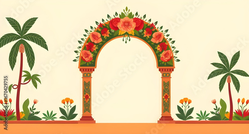 arch, flowers, vector, illustration, floral, frame, decorative, bouquet, design, botanical, wreath, arrangement, petals, leaves, garden, romantic, elegant, wedding, celebration, ornament, nature, beau