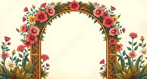 arch, flowers, vector, illustration, floral, frame, decorative, bouquet, design, botanical, wreath, arrangement, petals, leaves, garden, romantic, elegant, wedding, celebration, ornament, nature, beau