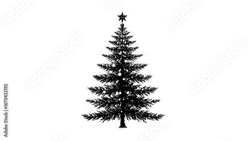 A majestic Christmas tree, beautifully rendered in black and white, standing tall as a symbol of joy and celebration. Capturing the essence of the festive season with timeless elegance.