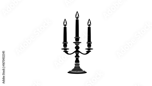 A black candelabrum elegantly holding three lit candles, offering a timeless image of classical charm.