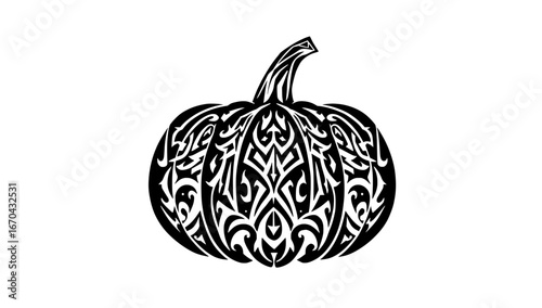 A unique carved pumpkin design. An eye-catching intricate carving, artistic expression.