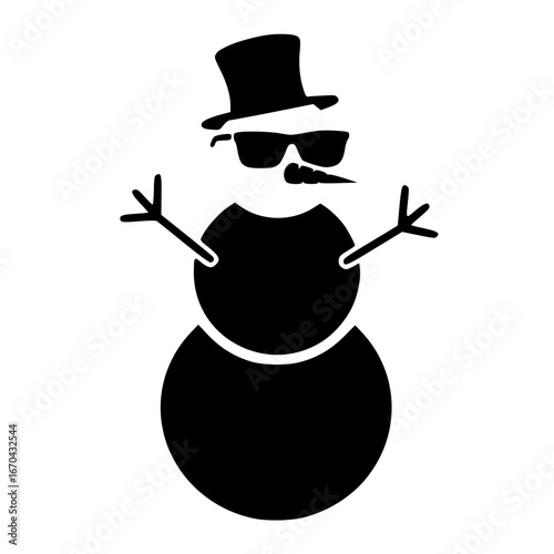A cool snowman, donned with sunglasses and a top hat, radiates a confident and hip aura. A perfect representation of winter, combining the whimsy of a snowman with a touch of modern style.
