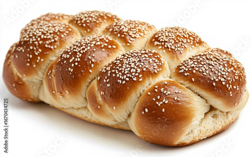 Classic Braided Challah Bread for Festive Meals Isolated on White Background.