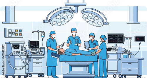 Medical team performs surgery with advanced monitoring equipment ready now