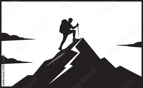 Minimalist Black Mountain Climber Silhouette Illustration