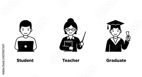 The progression of education from student to teacher to graduate illustrated concept