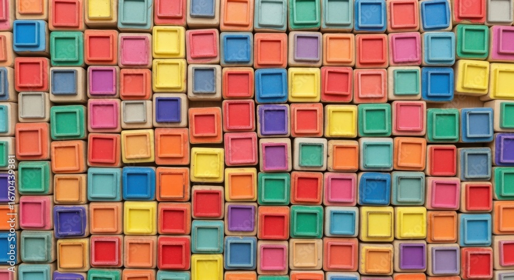 Fototapeta premium Colorful Small Cubes Arrangement in Bright Rainbow Spectrum for Creative and Educational Use