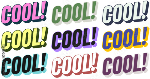 Set of 9 "COOL!" graphics in various color combinations