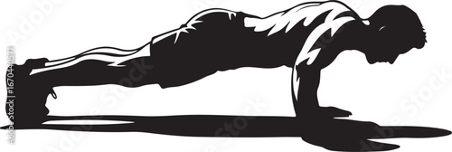 Silhouette Vector of Person Doing Push-Ups on White Background