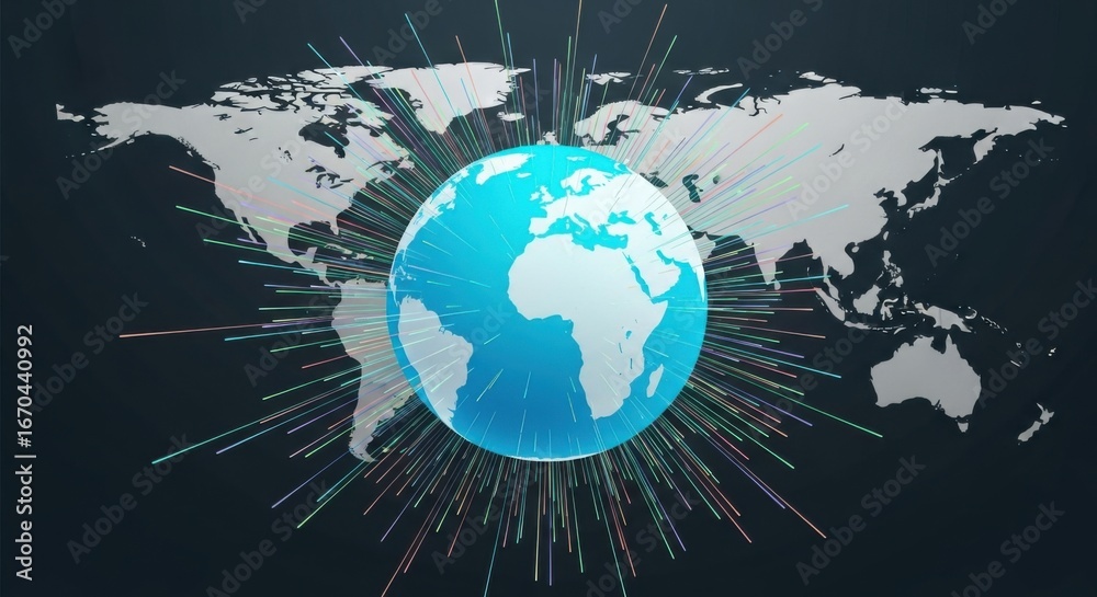 Naklejka premium Digital Globe with World Map and Data Lines in Futuristic Style