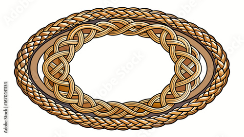 Circle Rope Frame Border With 3 Strand Braid Knot Ornament Pattern Vector Illustration