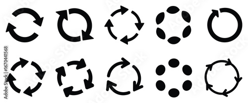 Collection of circular arrow icons isolated on white background
