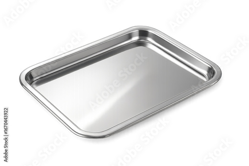 Empty metallic serving tray on transparent background