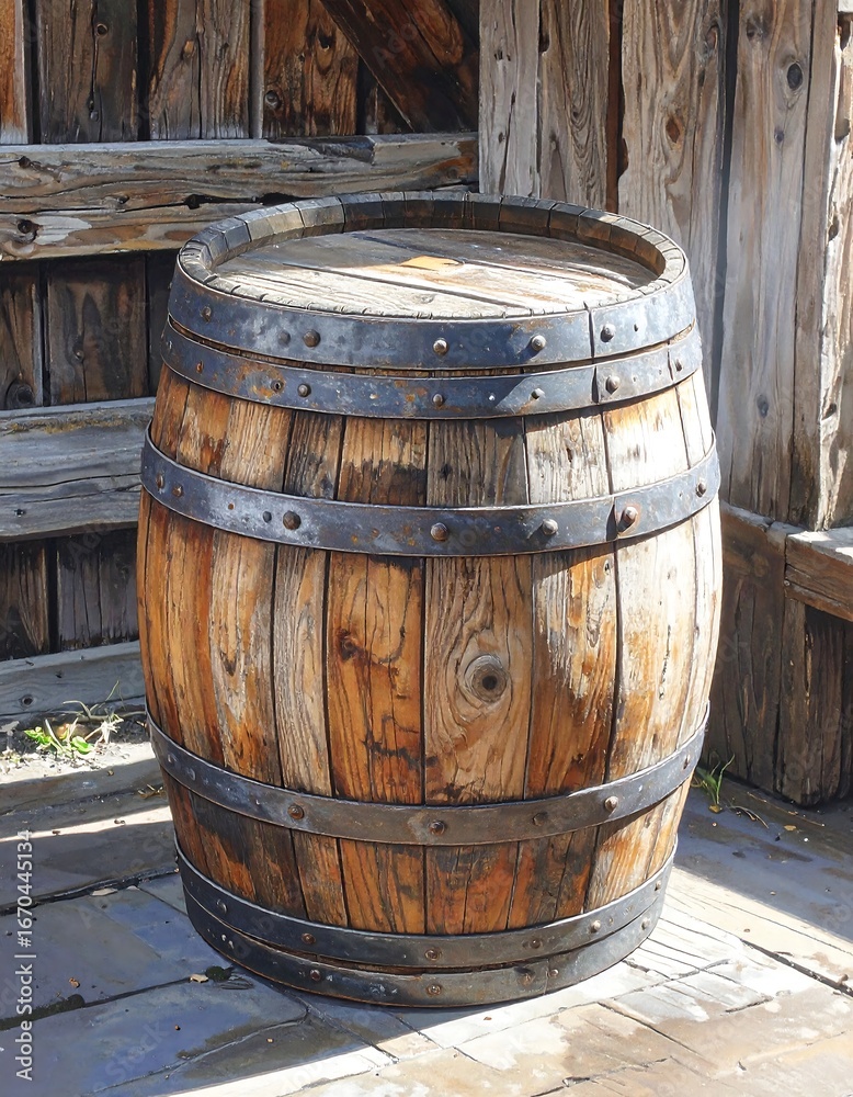 Fototapeta premium Aged wooden barrel outdoors
