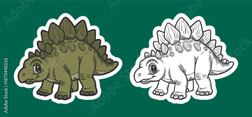 Green Stegosaurus with Back Plates Sticker Illustration