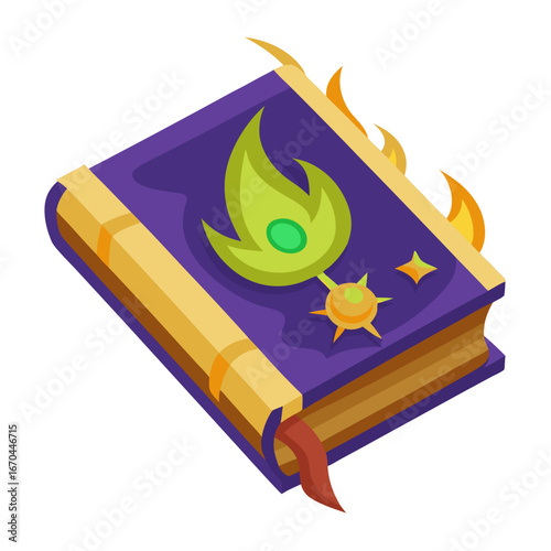 Enchanting witch spell book illustration on a clean white background