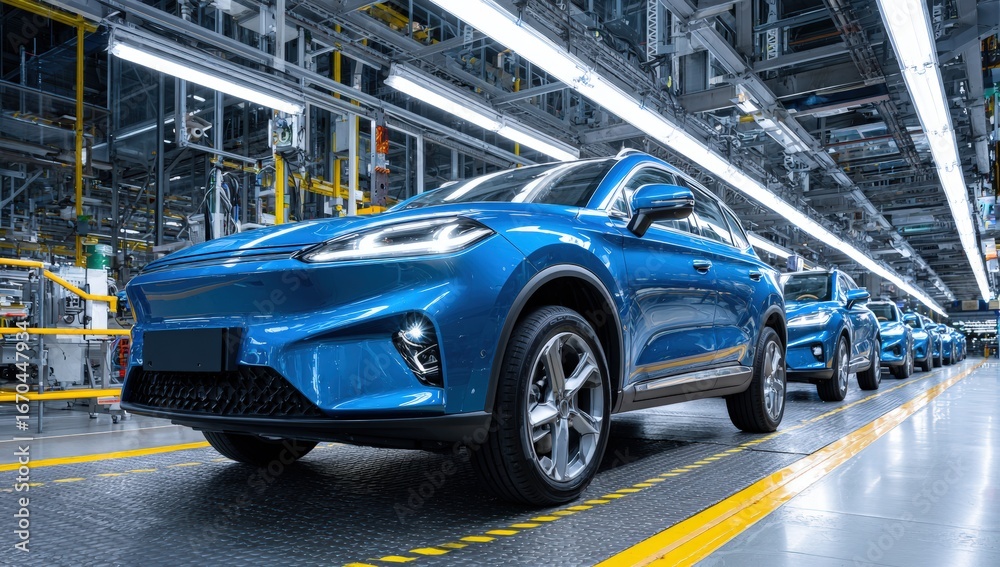 Obraz premium Electric SUV assembly line