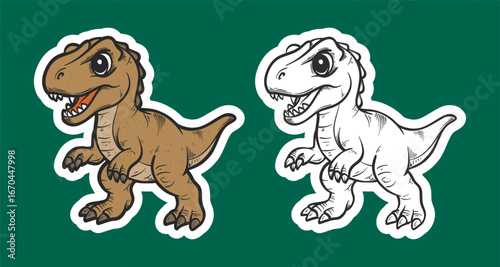 Brown Baby T-Rex Walking Sticker Illustration