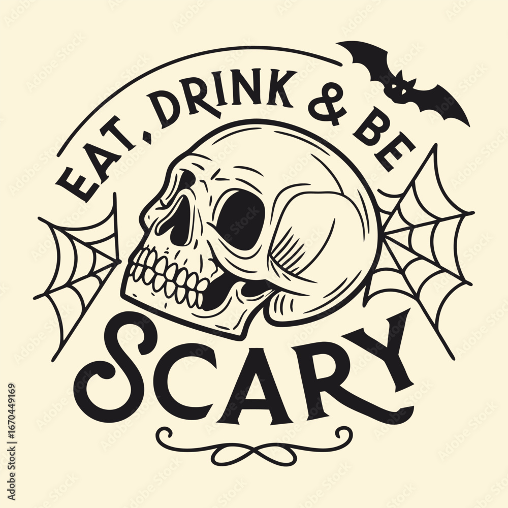 Obraz premium Skull bat spiderweb text design vector