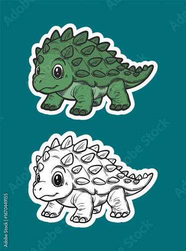 Cute Baby Ankylosaurus Sticker Illustration