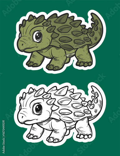 Cute Baby Dinosaur Ankylosaurus Sticker Illustration