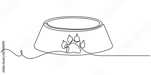 Continuous line of two dog food bowls. Vector art line on transparent background. Editable stroke, Pet Food Vector Editable Line Illustration, Hand drawn full pet food bowl