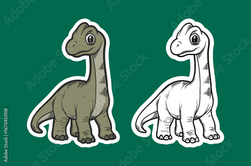 Young Brachiosaurus Dinosaur Looking Back Sticker Illustration