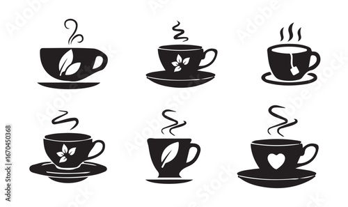 Cup tea icon set,  Coffee cup silhouette , cup of tea bag Logo, Tea cup icon bundle set, Vector illustration EPS 10.