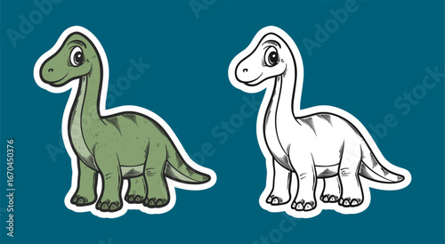 Friendly Green Young Sauropod Dinosaur Sticker Illustration