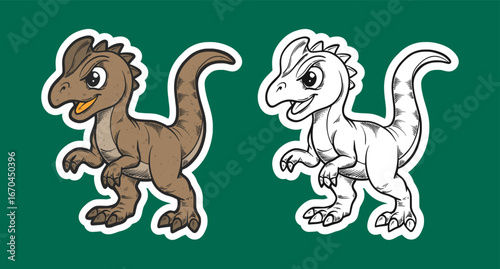 Cute Cartoon Dinosaur Sticker Illustration