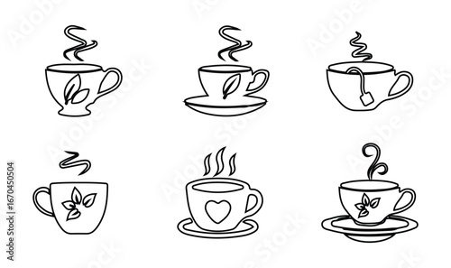 Coffee cup icon set, tea cup sign cafe symbol , cup icon  logo set collection, Coffee Cup template line icons, vector illustration EPS 10
