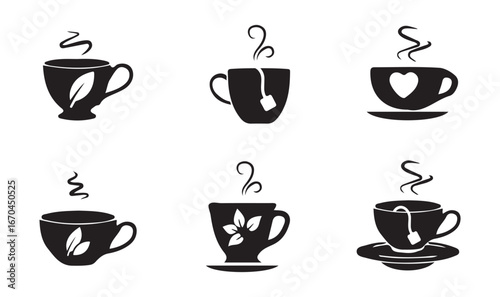 Cup tea icon set,  Coffee cup silhouette , cup of tea bag Logo, Tea cup icon bundle set, Vector illustration EPS 10.