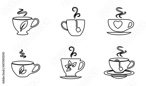 Coffee cup icon set, tea cup sign cafe symbol , cup icon  logo set collection, Coffee Cup template line icons, vector illustration EPS 10