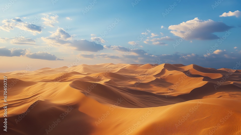 Fototapeta premium Wind-blown desert dunes encroach on abandoned farmland, illustrating the stark impact of climate desertification in ultra HD detail.