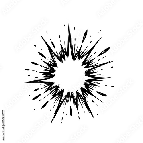 Abstract artistic vector illustration of black and white exploding starburst shape and radial