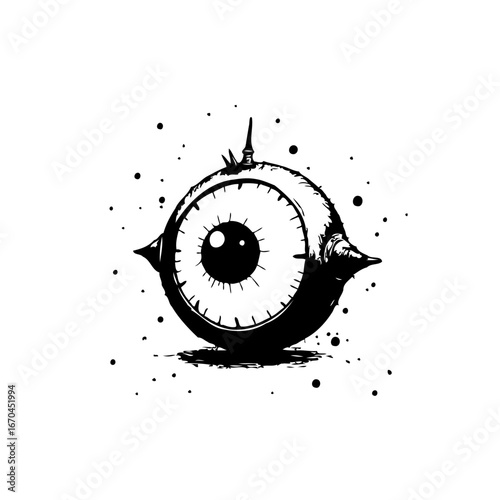 Abstract single eye illustration, a bizarre whimsical creature design for unique art projects and