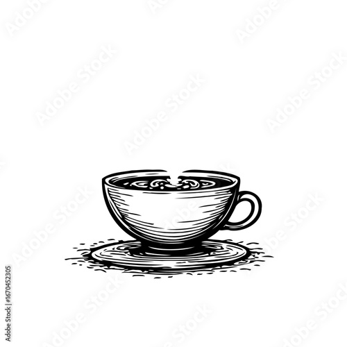 Artistic hand drawn sketch of a coffee cup with ripples symbolizing a refreshing hot beverage
