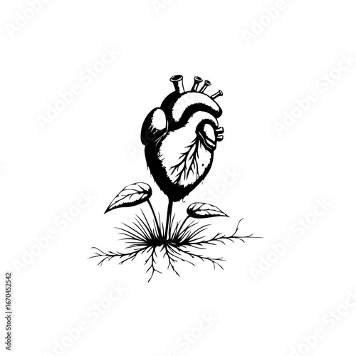 Botanical heart illustration showcasing nature's vitality and the intertwined connection between